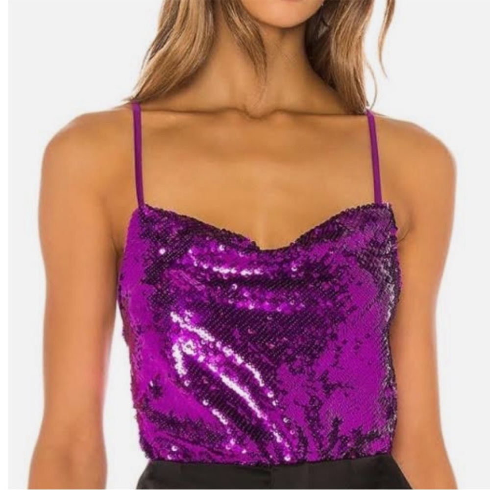 NBD purple sequin bodysuit XS NWT